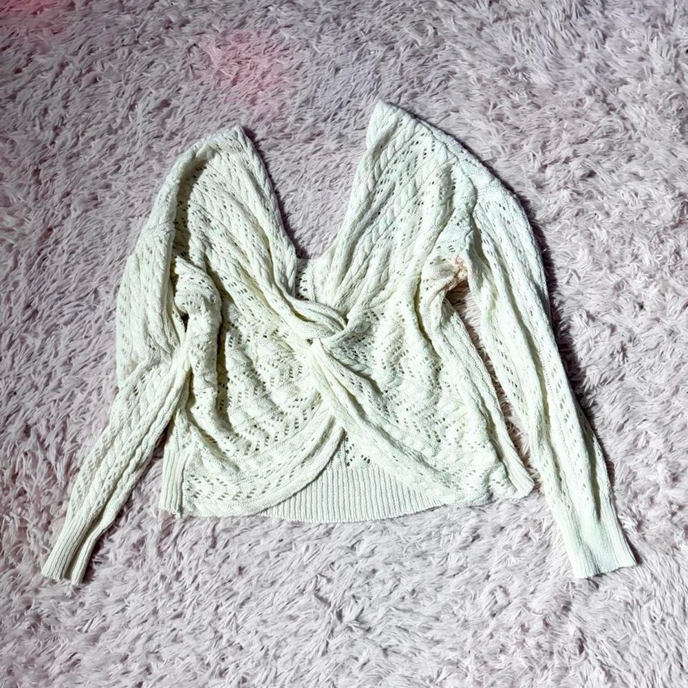 Twist Front Minimalist Boho Earthy Coquette Preppy Crop Top Womens L Twee Clean
